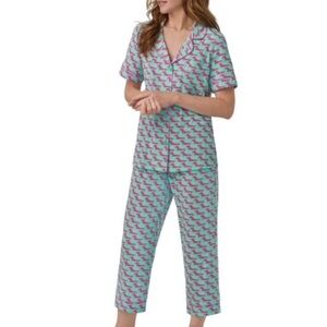 NEW BedHead X Trina Turk short-sleeve cropped pajama set in Dog Walk print S